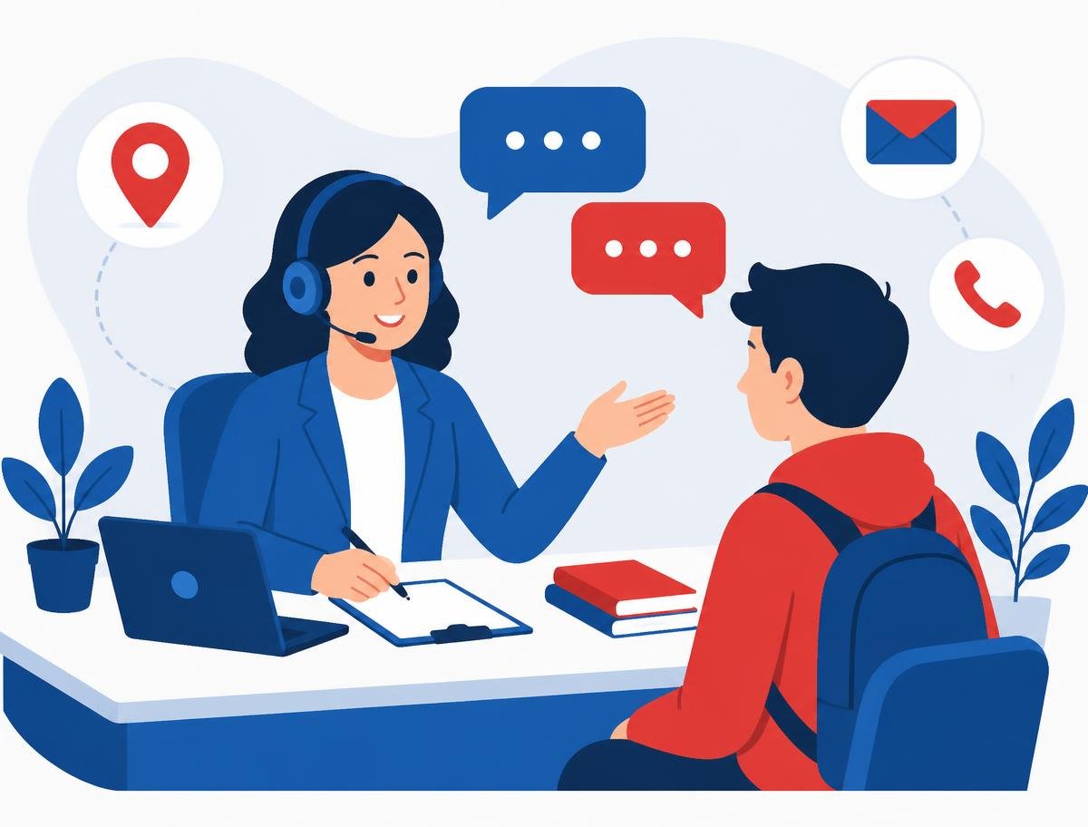 Illustration of a counsellor guiding a student