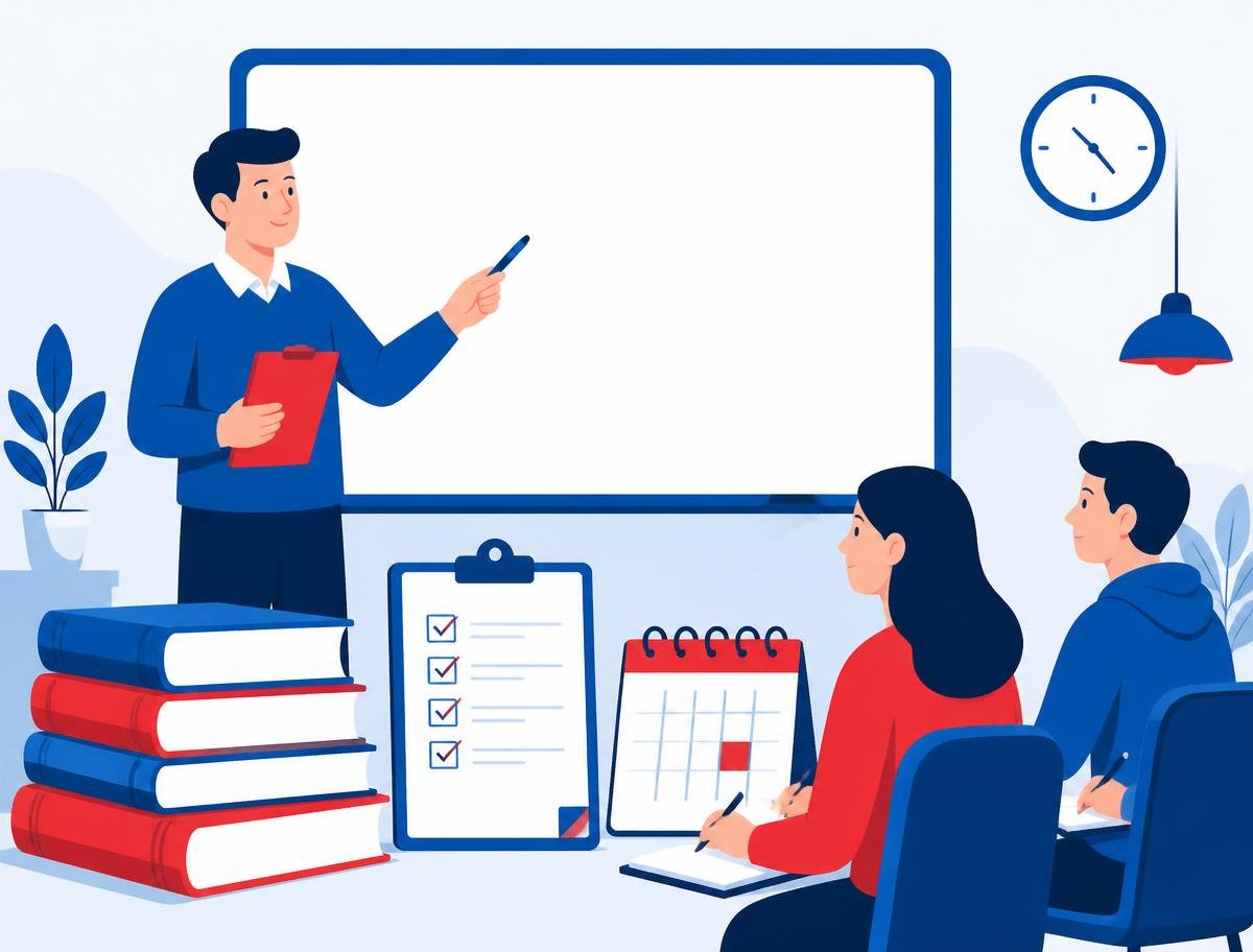 Illustration of a faculty member teaching a law entrance class