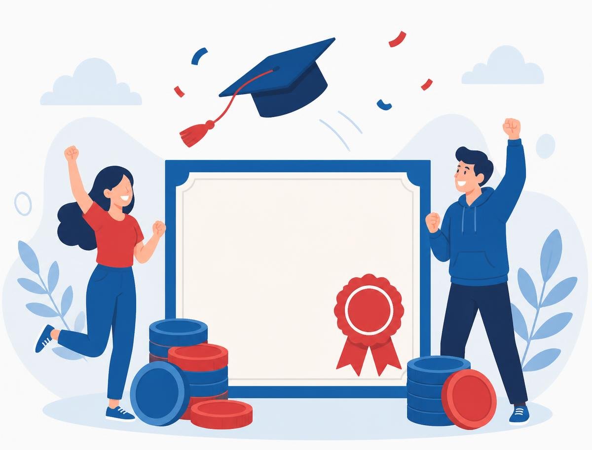 Illustration of students celebrating a scholarship award